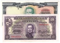 BILLETES
URUGUAY
Lote de 2 billetes. 10 y 10000 Pesos. SC- a EBC+