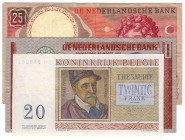 BILLETES
LOTES DE CONJUNTO
Lote de 3 billetes. Bélgica 20 Francos 1956 y Holanda 10 Gulden 1953 y 25 Gulden 1955. MBC+