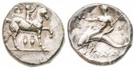 Calabria, Tarentum, Nomos, 273-235 BC, AG 6.27 g. 
Ref : Vlasto 764-6
EF