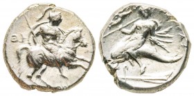 Calabria, Tarentum, Nomos, 273-235 BC, AG 6.52 g. 
Ref : Vlasto 899-902, SNG ANS 1217-1219
EF
