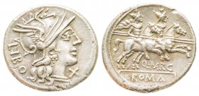 Roman Republic, Q. Marcius Libo, Denarius, 148 avant BC, AG 3.4 g.
Ref : Crawford 215/1, Syd. 396
XF