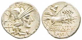Roman Republic, T. Aurelius Rufus, Denarius, 144 BC, AG 3.87 g.
Ref : Crawford 221/1, Syd. 409
AU