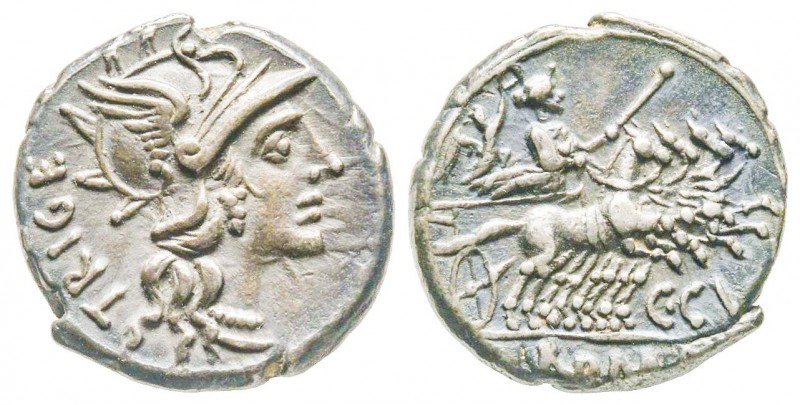 Roman Republic, C. Curiatius Trigeminus, Denarius, 142 BC, AG 4.08 g.
Ref : Craw...