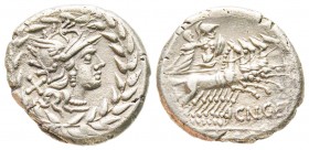 Roman Republic, Cn. Gellius, Denarius, 138 BC., AG 3.8 g.
Ref : Crawford 232/1, Syd. 434
XF