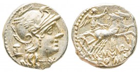 Roman Republic, M. Marcius Mn.f., Denarius, 134 BC, AG 3.93 g. 
Ref : Crawford 245/1
UNC