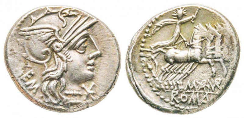 Roman Republic, Marcus Aburius Geminus, Denarius, 132 BC, AG 3.9 g.
Ref : Crawfo...