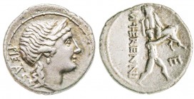 Roman Republic, M. Herennius, Denarius, 108-107BC., AG 3.8 g. 
Ref : Crawford 308/1b
VF