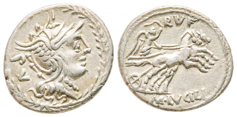 Roman Republic, M. Lucilius Rufus, Denarius, 101 BC, AG 3.8 g.
Ref : Crawford 32...