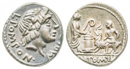 Roman Republic, L. Pomponius Molo, Denarius, 97 BC, AG 3.23 g.
Ref : Crawford 334/1
VF/XF