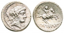 Roman Republic, P. Crepusius, Denarius, 82 BC, AG 3.76 g.
Ref : Crawford 361/1b, Syd. 738
AU