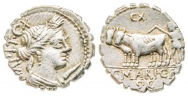 Roman Republic, C. Marius C.f. Capito, Denarius, 81 BC, AG 3.94 g.
Ref : Crawford 378/1c
XF