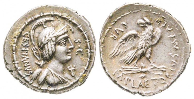 Roman Republic, M. Plaetorius M. f. Cestianus, Denarius, 67 BC, AG 3.90 g.
Ref :...