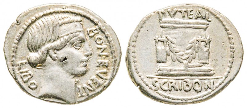 Roman Republic, L. Scribonius Libo, Denarius, 62 BC, AG 3.87 g.
Ref : Crawford 4...