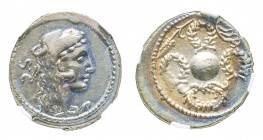 Roman Republic, Faustus Cornelius Sulla, Denarius, 56 BC, AG 4.05 g.
Ref : Craw. 426/4b, Syd. 883
Conservation : NGC Almost Uncirculated 4/5 - 4/5.