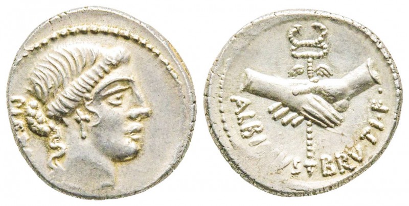 Roman Republic, D. Postumius Albinus Bruti filius, Denarius, 48 BC, AG 3.81 g.
R...