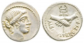 Roman Republic, D. Postumius Albinus Bruti filius, Denarius, 48 BC, AG 3.81 g.
Ref : Crawford 450/2, Syd. 942
AU