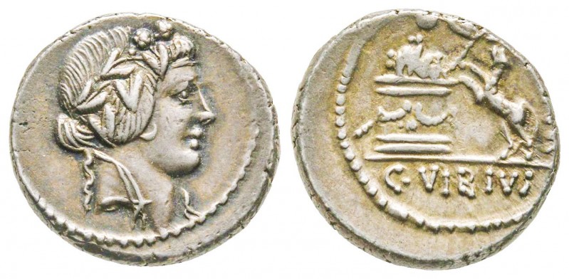 Roman Republic, C. Vibius C. f C., Denarius, 42 BC, AG 3.9 g. 
Ref : Crawford 49...