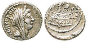 Roman Republic, L. Mussidius Longus, Denarius, 42 BC, AG 3.8 g.
Ref : Crawford 494/42b
XF, scratch