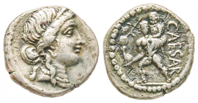 Julius Caesar, Denarius, Africa, 47-46 BC , AG 3.28 g.
Ref : Crawford 458/1, Syd...