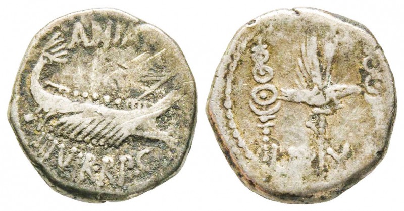 Marc Antonius, Denarius, 32-31 BC, AG 3.41 g.
Ref : Crawford 544/1, Syd.1225
VF