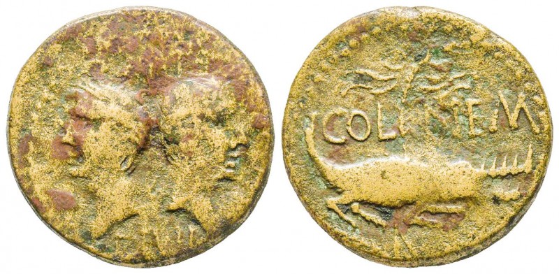 Augustus et Agrippa
Dupondius, Nimes, Gaul, 10-14 BC., AE 11.68 g.
Ref : RIC 159...