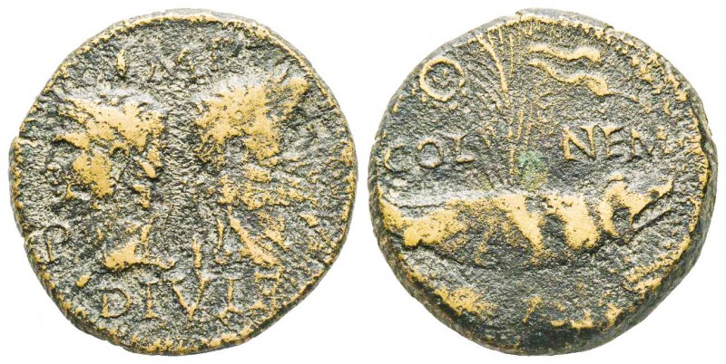 Augustus et Agrippa
Dupondius, Nimes, Gaul, 10-14 BC., AE 11.6 g.
Ref : RIC 159
...