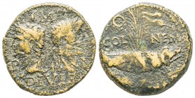 Augustus et Agrippa
Dupondius, Nimes, Gaul, 10-14 BC., AE 11.6 g.
Ref : RIC 159
VF