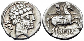 SPAIN. Bolskan - Osca. Circa 150-100 BC. Denarius (Silver, 18 mm, 4.06 g, 12 h). Bo Bearded male head to right, wearing pearl necklace. Rev. BoLSCaN H...