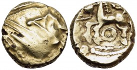 CELTIC, Northeast Gaul. Remi. Late 2nd to mid 1st century BC. Stater (Gold, 16 mm, 6.05 g, 12 h), 'à l'oeil' type. Celticized male head to right; in f...