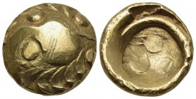 CELTIC, Central Europe. Vindelici. Early 1st century BC. Stater (Gold, 16.5 mm, 7.40 g, 10 h), "Regenbogenschüsselchen" type. Head of an eagle to left...