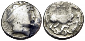 CELTIC, Lower Danube. Uncertain tribe. 2nd century BC. Drachm (Silver, 15.5 mm, 3.80 g, 1 h), 'Leierblume-Stern' type. Laureate head of Zeus to right....