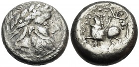 EASTERN CELTS. 2nd-1st centuries BC. Tetradrachm (Silver, 20 mm, 11.80 g, 12 h), imitation of Philip II of Macedon, ’Dachreiter’ Type. Laureate head o...