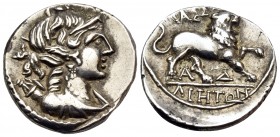 GAUL. Massalia. Circa 130-121 BC. Drachm (Silver, 16 mm, 2.88 g, 7 h). Bust of Artemis to right, wearing earring, pearl necklace, and with her bow and...