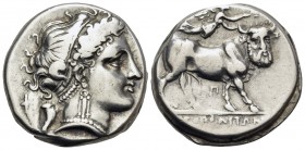 CAMPANIA. Neapolis. Circa 326/317-290 BC. Nomos or Didrachm (Silver, 18.5 mm, 7.26 g, 4 h). Diademed head of Parthenope to right, wearing triple-penda...