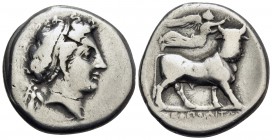 CAMPANIA. Neapolis. Circa 326/317-290 BC. Nomos or Didrachm (Silver, 20.5 mm, 7.27 g, 1 h). Diademed head of Parthenope to right, wearing pendant earr...