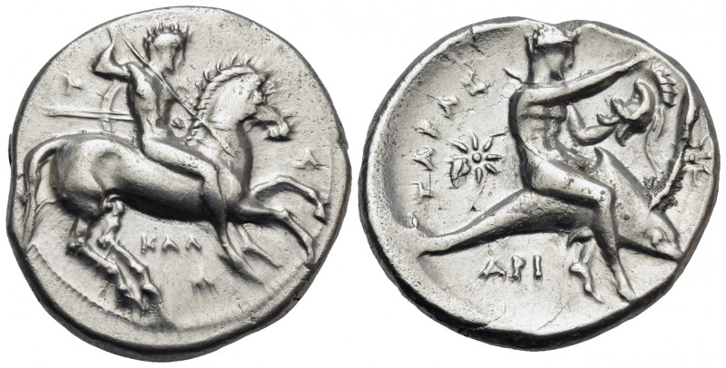 CALABRIA. Tarentum. Circa 333-331/0 BC. Didrachm or nomos (Silver, 23 mm, 7.75 g...