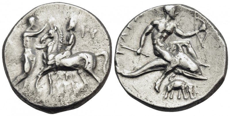 CALABRIA. Tarentum. Circa 280-272 BC. Didrachm or nomos (Silver, 21 mm, 6.36 g, ...