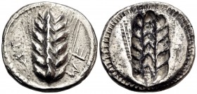 LUCANIA. Metapontion. Circa 530-520 BC. Didrachm or nomos (Silver, 23.5 mm, 8.20 g, 12 h). ME - TA Ear of barley with seven grains; border of pellets ...