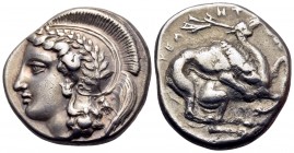 LUCANIA. Velia. Circa 440/35-400 BC. Didrachm (Silver, 21 mm, 7.49 g, 5 h). Head of Athena to left, wearing crested Attic helmet adorned with olive wr...