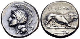 LUCANIA. Velia. Circa 300-280 BC. Didrachm or nomos (Silver, 19.5 mm, 7.33 g, 5 h). Head of Athena to left, wearing laureate Attic helmet. Rev. ΥΕΛΗΤΩ...