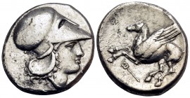 BRUTTIUM. Hipponion. Circa 350-300 BC. Stater (Silver, 20 mm, 8.53 g, 6 h). Head of Athena to left, wearing Attic helmet. Rev. Pegasos flying to left;...