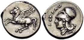 BRUTTIUM. Lokroi Epizephyrioi. Circa 350-275 BC. Stater (Silver, 22.5 mm, 8.56 g, 5 h). Pegasus flying left with straight wings. Rev. ΛOKPΩN Head of A...