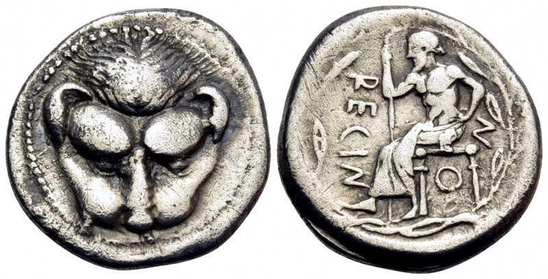 BRUTTIUM. Rhegion. Circa 435-425 BC. Drachm (Silver, 18 mm, 4.09 g, 12 h). Lion’...