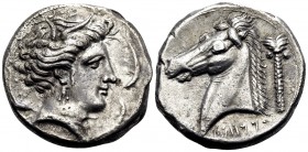 SICILY. Unlocated Punic mints. Circa 330-300 BC. Tetradrachm (Silver, 25.5 mm, 16.68 g, 12 h), Lilybaion or Entella (?). Head of Tanit-Persephone to r...