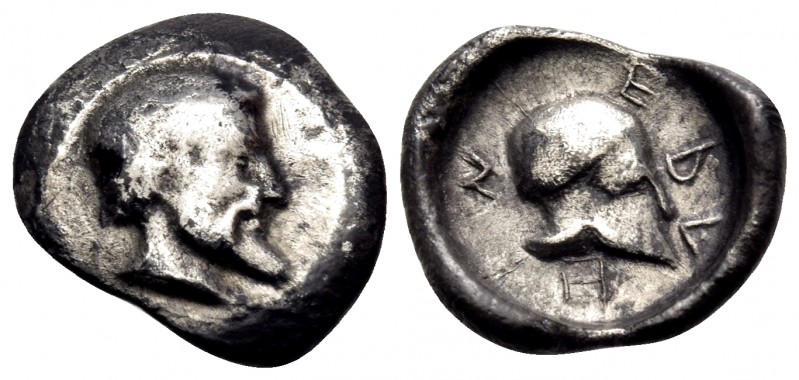 SICILY. Himera. Circa 470-450 BC. Litra (Silver, 10.5 mm, 0.60 g, 3 h). Male hea...