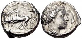 SICILY. Panormos (as Ziz). Circa 400-390 BC. Tetradrachm (Silver, 22.5 mm, 16.60 g, 1 h). ṢYṢ (in Punic) Quadriga galloping to left; above, Nike flyin...