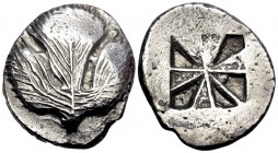 SICILY. Selinos. Circa 540-515 BC. Didrachm (Silver, 22 mm, 8.64 g, 12 h). Selinon leaf. Rev. Incuse square compose of ten compartments, five sunken a...