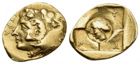 SICILY. Syracuse. Dionysios I, 405-367 BC. 20 Litra or Tetradrachm (Gold, 11.5 mm, 1.14 g, 9 h), c. 405-400. ΣΥΡΑ Head of youthful Herakles wearing li...