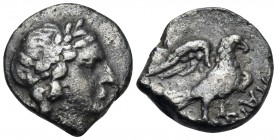 CIMMERIAN BOSPOROS. Pantikapaion. Circa 200-150 BC. Drachm (Silver, 15.5 mm, 2.88 g, 9 h). Laureate head of Apollo to right. Rev. ΠΑΝ Eagle standing r...