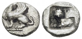 THRACE. Abdera. Circa 475-450 BC. Obol (Silver, 7.5 mm, 0.48 g, 12 h). Forepart of a griffin to left, right paw raised. Rev. Quadripartite incuse squa...